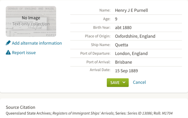 Henry J E Purnell Passenger List